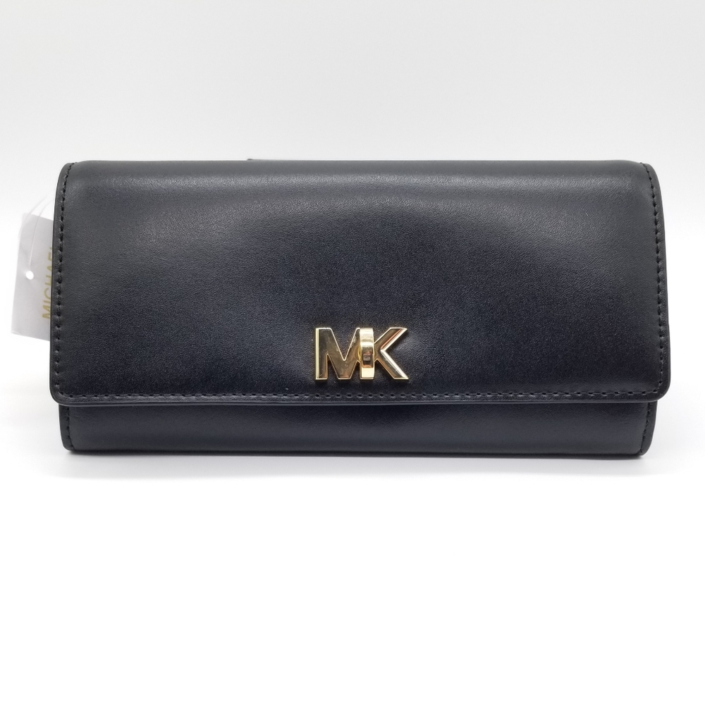 NWT Michael Kors Black Large Travel Carryall Leather Wallet Billfold Coin